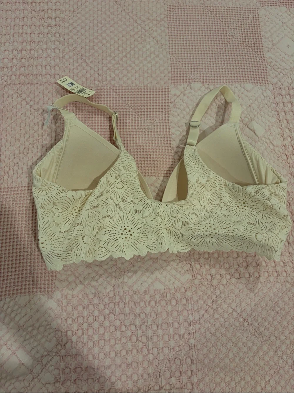 aerie Light Cream Lace-Trim Wireless Bra